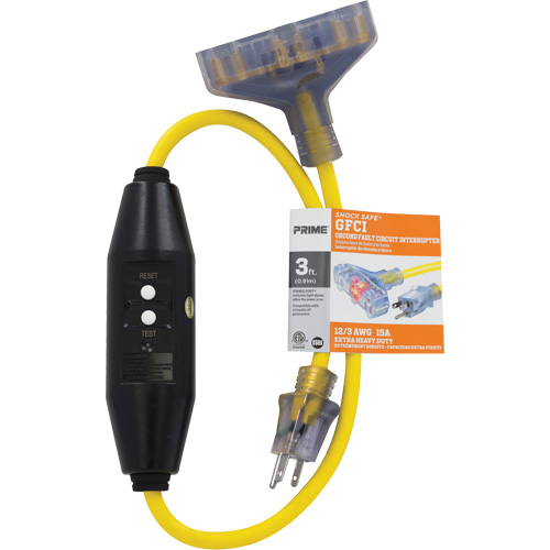 Adaptateurs pour disjoncteurs de fuite &agrave; la terre &agrave; trois prises Shocksafe, 125 V, 15 A, Cordon de 3' Helyx Safety & Industrial Supplies