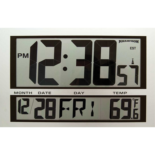 Jumbo Clock, Digital, Battery Operated, 16.5" W x 1.7" D x 11" H, Silver Helyx Safety & Industrial Supplies