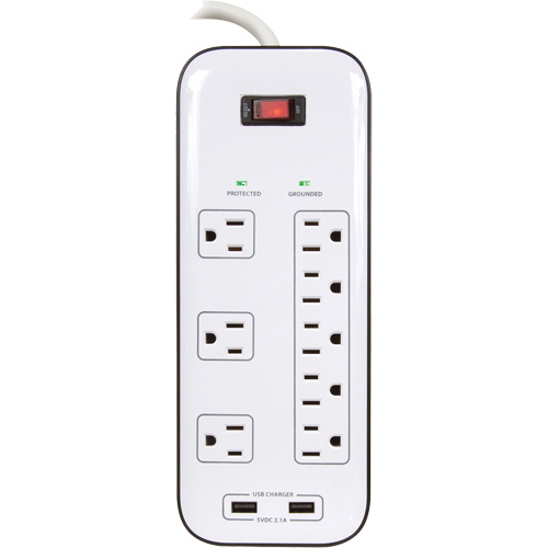 USB Charging Surge Protectors, 8 Outlets, 2400 J, 1875 W, 6' Cord Helyx Safety & Industrial Supplies