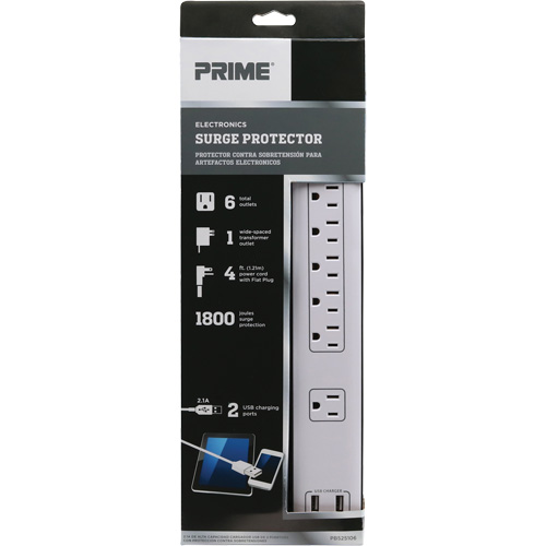 USB Charging Surge Protectors, 6 Outlets, 1800 J, 1875 W, 4' Cord Helyx Safety & Industrial Supplies
