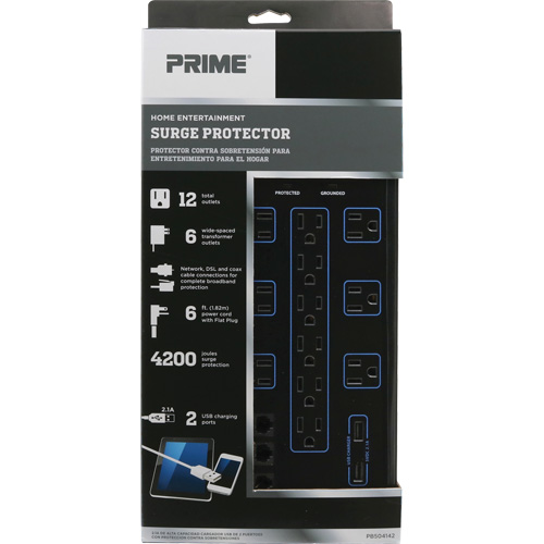 USB Charging Surge Protectors, 12 Outlets, 4200 J, 1875 W, 6' Cord Helyx Safety & Industrial Supplies