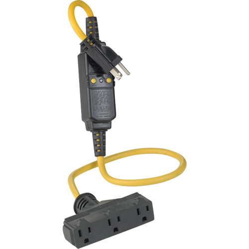 Triple-Tap Inline GCFI Extension Cord & Connector, 120 V, 15 Amps, 3' Cord Helyx Safety & Industrial Supplies