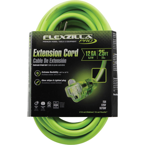 Flexzilla&reg; Pro Industrial Extension Cord, All-Weather, SJTW, 12/3 AWG, 15 A, 25' Helyx Safety & Industrial Supplies