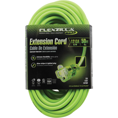 Cordon rallonge industriel Flexzilla Pro, Toutes saisons, SJTW, AWG 12/3, 15 A, 50' Helyx Safety & Industrial Supplies