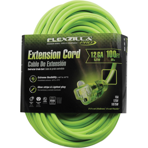 Cordon rallonge industriel Flexzilla Pro, Toutes saisons, SJTW, AWG 12/3, 15 A, 100' Helyx Safety & Industrial Supplies