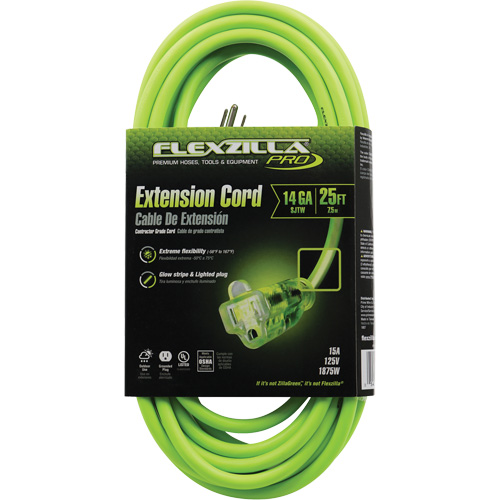 Flexzilla&reg; Pro Industrial Extension Cord, All-Weather, SJTW, 14/3 AWG, 15 A, 25' Helyx Safety & Industrial Supplies