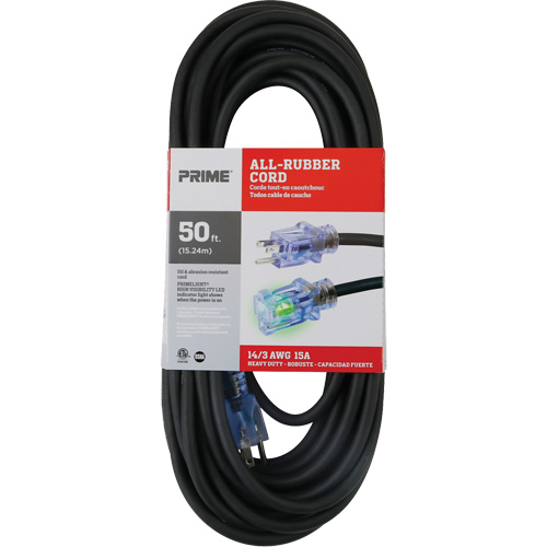 Cordon rallonge All-Rubber, Ext&eacute;rieur, SJOOW, AWG 14/3, 15 A, 50' Helyx Safety & Industrial Supplies