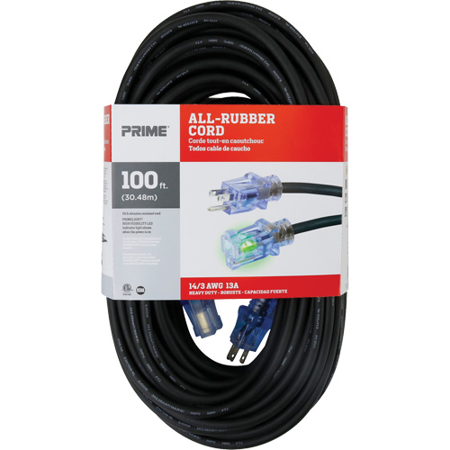 Cordon rallonge All-Rubber, Ext&eacute;rieur, SJOOW, AWG 14/3, 15 A, 100' Helyx Safety & Industrial Supplies