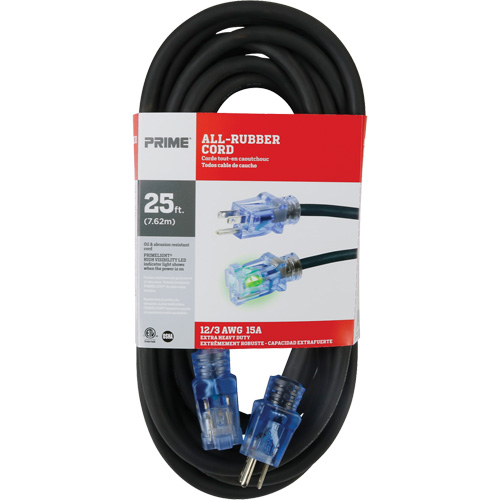All-Rubber Extension Cord, Outdoor, SJOOW, 12/3 AWG, 15 A, 25' Helyx Safety & Industrial Supplies