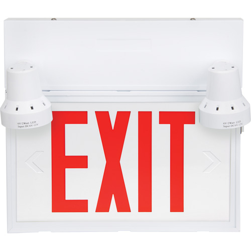 Enseigne de sortie avec &eacute;clairage de s&eacute;curit&eacute;, DEL, &agrave; piles/&agrave; raccordement fixe, 12-1/10" lo x 11" la, Anglais Helyx Safety & Industrial Supplies