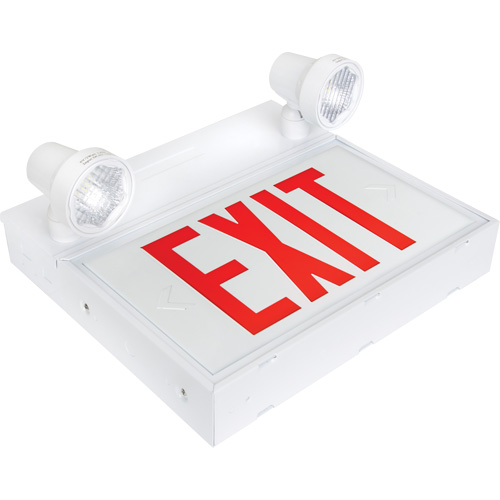 Enseigne de sortie avec &eacute;clairage de s&eacute;curit&eacute;, DEL, &agrave; piles/&agrave; raccordement fixe, 12-1/10" lo x 11" la, Anglais Helyx Safety & Industrial Supplies