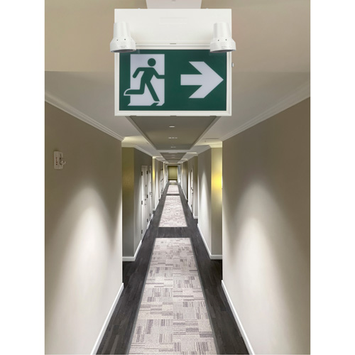 Enseigne d'homme qui court avec &eacute;clairage de s&eacute;curit&eacute;, DEL, &agrave; piles/&agrave; raccordement fixe, 12-1/10" lo x 11" la, Pictogramme Helyx Safety & Industrial Supplies