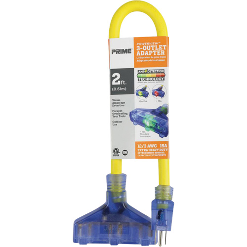 Adaptateur avec d&eacute;tection visuelle de lamp&eacute;rage, Ext&eacute;rieur, AWG 12/3, 15 A, 3 prise(s), 2' Helyx Safety & Industrial Supplies
