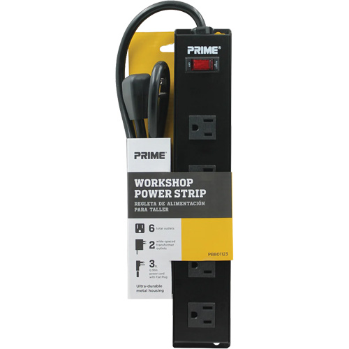 Metal Workshop Power Strip, 6 Outlet(s), 3', 15 A, 1875 W, 125 V Helyx Safety & Industrial Supplies