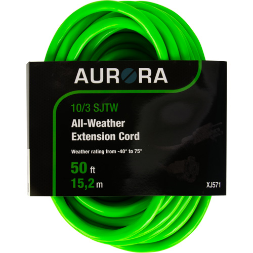 Industrial Extension Cord, All-Weather, SJTW, 10/3 AWG, 15 A, 50' Helyx Safety & Industrial Supplies