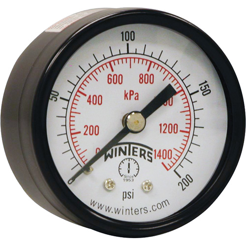 Economy Pressure Gauge, 2" , 0 - 200 psi, Back Mount, Analogue Helyx Safety & Industrial Supplies