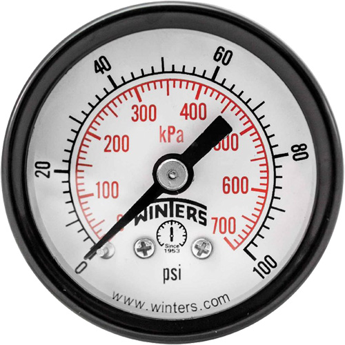 Economy Pressure Gauge, 1-1/2" , 0 - 100 psi, Back Mount, Analogue Helyx Safety & Industrial Supplies