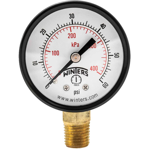 Manom&egrave;tre &eacute;conomique,  2", 0 - 60 psi, Fixation inf&eacute;rieure, Analogique Helyx Safety & Industrial Supplies