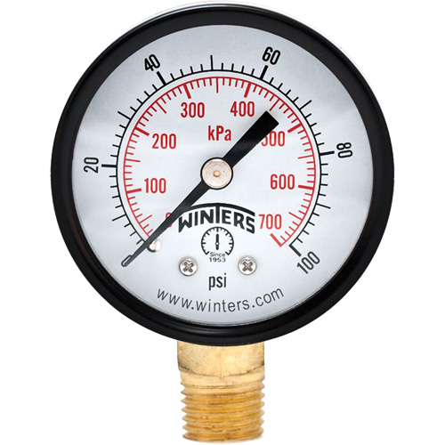 Economy Pressure Gauge, 2" , 0 - 100 psi, Bottom Mount, Analogue Helyx Safety & Industrial Supplies