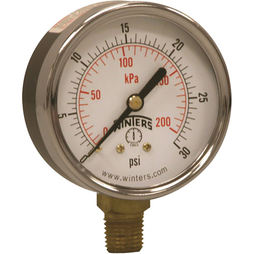 Manom&egrave;tre &eacute;conomique,  2-1/2", 0 - 30 psi, Fixation inf&eacute;rieure, Analogique Helyx Safety & Industrial Supplies