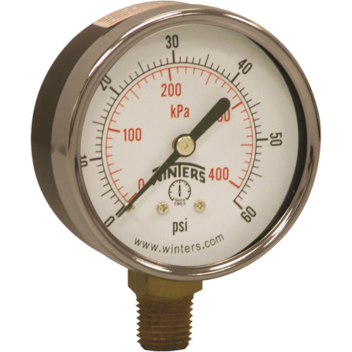 Economy Pressure Gauge, 2-1/2" , 0 - 60 psi, Bottom Mount, Analogue Helyx Safety & Industrial Supplies