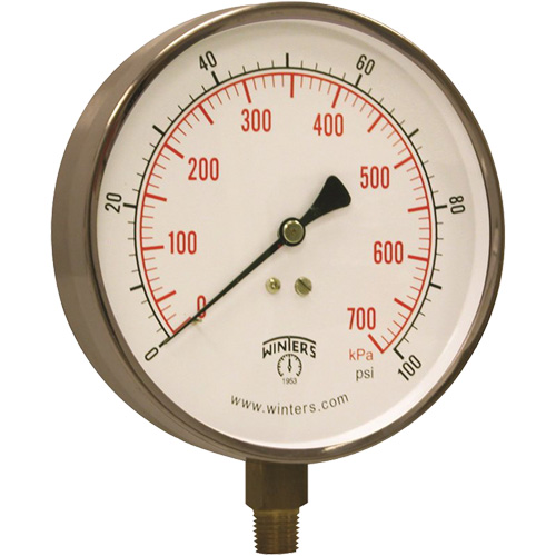 Manom&egrave;tre pour entrepreneur,  4-1/2", 0 - 100 psi, Fixation inf&eacute;rieure, Analogique Helyx Safety & Industrial Supplies