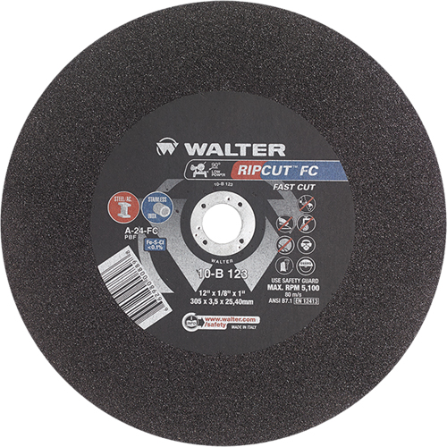 Ripcut Stainless Steel & Steel Cut-Off Wheel for Stationary Saws, 18" x 3/16", 1" Arbor, Type 1, Aluminum Oxide, 3400 RPM Helyx Safety & Industrial Supplies