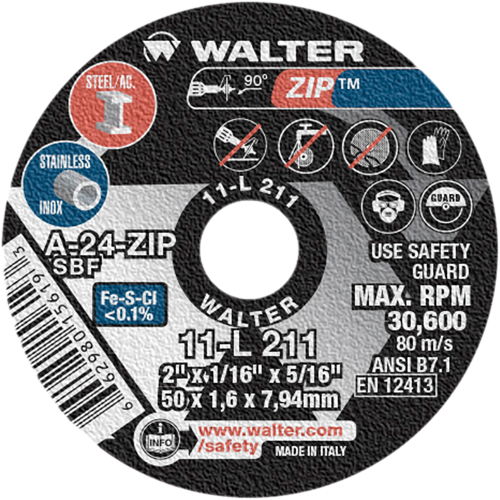 Zip Cut-Off Wheel, 2" x 1/16", 5/16" Arbor, Type 1, Aluminum Oxide, 5100 RPM Helyx Safety & Industrial Supplies