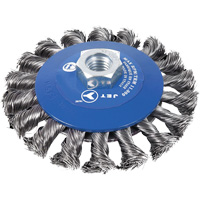Brosse conique &agrave; m&egrave;ches torsad&eacute;es, Dia. 5", Fils 0,02", Arbre 5/8"-11NC Helyx Safety & Industrial Supplies