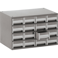 Casiers modulaires pour pi&egrave;ces, Acier, 16 tiroirs, 17" x 10-9/16" x 2-1/8", Gris Helyx Safety & Industrial Supplies