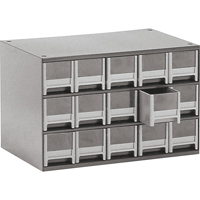Casiers modulaires pour pi&egrave;ces, Acier, 15 tiroirs, 17" x 10-9/16" x 3-1/16", Gris Helyx Safety & Industrial Supplies