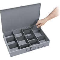 Adjustable Compartment Boxes, Steel, Variable Slots, 18" W x 12" D x 3" H, Grey Helyx Safety & Industrial Supplies