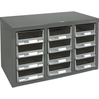 KPC-100 Parts Cabinet, Galvanized Steel, 12 Drawers, 23" x 11-2/5" x 13-4/5", Grey Helyx Safety & Industrial Supplies
