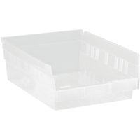 Shelf Bins, 8-3/8" W x 4" H x 11-5/8" D, Clear, 30 lbs. Capacity Helyx Safety & Industrial Supplies