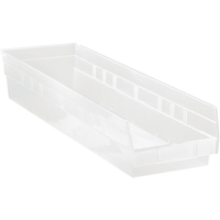 Bacs de rangement pour tablettes, 6-5/8" la x 4" H x 23-5/8" p, Transparent, Capacit&eacute; 50 lb Helyx Safety & Industrial Supplies