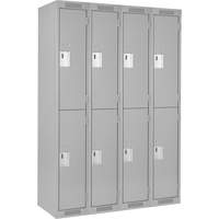 Casiers Clean Line, 2 niveaux, Bloc de 4, 48" x 18" x 72", Acier, Gris, Rivet (assembl&eacute;) Helyx Safety & Industrial Supplies