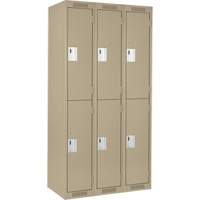 Casiers Clean Line, 2 niveaux, Bloc de 3, 36" x 18" x 72", Acier, Beige, Rivet (assembl&eacute;) Helyx Safety & Industrial Supplies