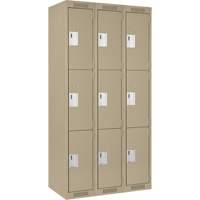 Casiers Clean Line, 3 niveaux, Bloc de 3, 36" x 18" x 72", Acier, Beige, Rivet (assembl&eacute;) Helyx Safety & Industrial Supplies