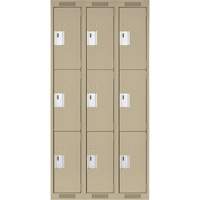 Casiers Clean Line, 3 niveaux, Bloc de 3, 36" x 18" x 72", Acier, Beige, Rivet (assembl&eacute;) Helyx Safety & Industrial Supplies