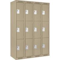 Casiers Clean Line, 3 niveaux, Bloc de 4, 48" x 18" x 72", Acier, Beige, Rivet (assembl&eacute;) Helyx Safety & Industrial Supplies