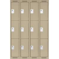 Casiers Clean Line, 3 niveaux, Bloc de 4, 48" x 18" x 72", Acier, Beige, Rivet (assembl&eacute;) Helyx Safety & Industrial Supplies