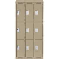 Casiers Clean Line, 3 niveaux, Bloc de 3, 36" x 18" x 78", Acier, Beige, Rivet (assembl&eacute;) Helyx Safety & Industrial Supplies