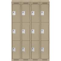 Casiers Clean Line, 3 niveaux, Bloc de 4, 48" x 18" x 78", Acier, Beige, Rivet (assembl&eacute;) Helyx Safety & Industrial Supplies