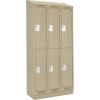 Casiers Clean Line, 2 niveaux, Bloc de 3, 36" x 18" x 82", Acier, Beige, Rivet (assembl&eacute;) Helyx Safety & Industrial Supplies