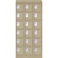 Petits casiers Clean Line, 6 niveaux, Bloc de 3, 36" x 18" x 82", Acier, Beige, Rivet (assembl&eacute;) Helyx Safety & Industrial Supplies