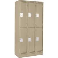 Casiers Clean Line, 2 niveaux, Bloc de 3, 36" x 18" x 76", Acier, Beige, Rivet (assembl&eacute;) Helyx Safety & Industrial Supplies