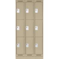 Casiers Clean Line, 3 niveaux, Bloc de 3, 36" x 18" x 76", Acier, Beige, Rivet (assembl&eacute;) Helyx Safety & Industrial Supplies