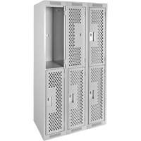 Casiers Clean Line, 2 niveaux, Bloc de 3, 36" x 12" x 72", Acier, Gris, Rivet (assembl&eacute;), Perfor&eacute; Helyx Safety & Industrial Supplies