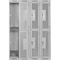 Casiers Clean Line, 2 niveaux, Bloc de 4, 48" x 15" x 72", Acier, Gris, Rivet (assembl&eacute;), Perfor&eacute; Helyx Safety & Industrial Supplies