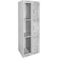 Casiers Clean Line, 3 niveaux, Bloc de 2, 24" x 12" x 72", Acier, Gris, Rivet (assembl&eacute;), Perfor&eacute; Helyx Safety & Industrial Supplies
